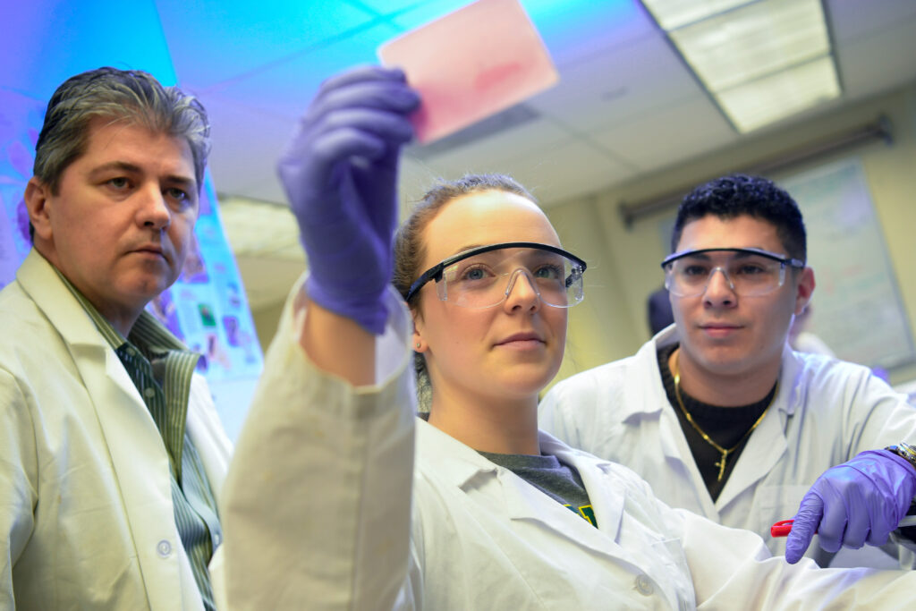 Students work in the Biomolecular and Chemistry Lab on campus, Monday, March 2, 2020. (CU Photo by Steve Jacobs)