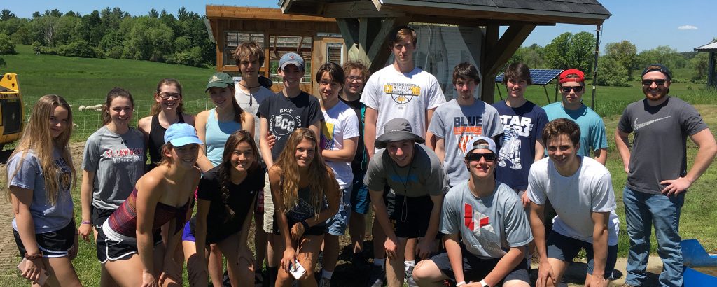 Groups of teens on a field trip about food waste